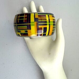 💙🧡🤎💚💛💍PLAID Metal Silver Tone Cuff Bangle Bracelet NWT